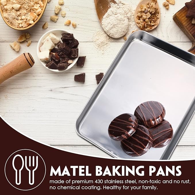 12 Pcs Metal Trays Stainless Steel Sheet Pan Baking Trays, 10 X 8 X 1 Inch | Nonstick Cookie Sheet for Toaster Oven, Quarter Baking Pans, Food Serving Metal Trays, Dishwasher Safe Stainless Steel - Image 5