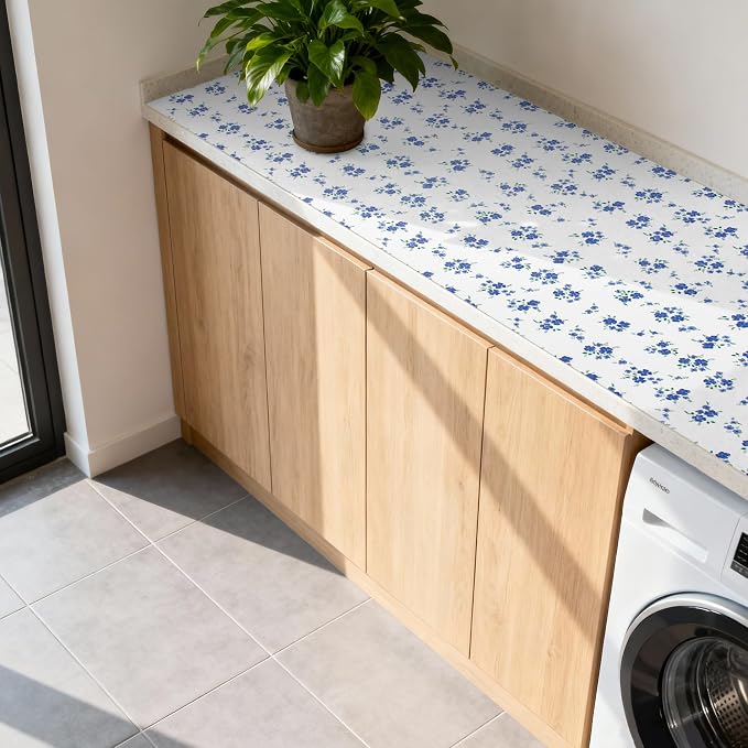 RAY STAR 12 Inch x 10 Ft Shelf Liner for Kitchen Cabinets, Non-Adhesive Cabinet Liner Washable, Drawer Liner for Dresser Non-Slip Bathroom [Blue Cream Floral](10 Rolls) - Image 8
