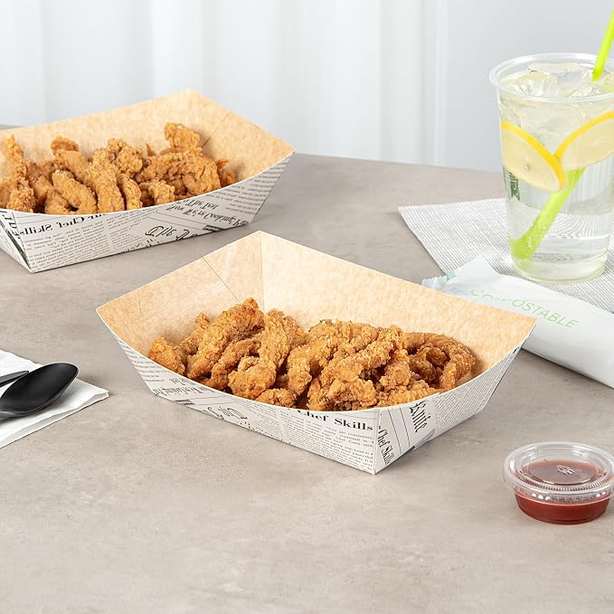 Restaurantware Paper lb Newsprint Food Tray Boat, 50 Pack - Image 3