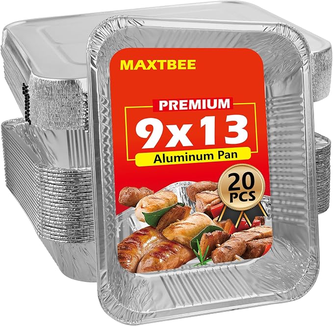 9x13 Aluminum Foil Pans with Lid, 20 Pack Disposable Trays Half Size Heavy Duty Tin Pans Deep Food Containers For Cooking, Meal Prep, Baking, Roasting, Chafing, Heating or Steam Table by Unknown