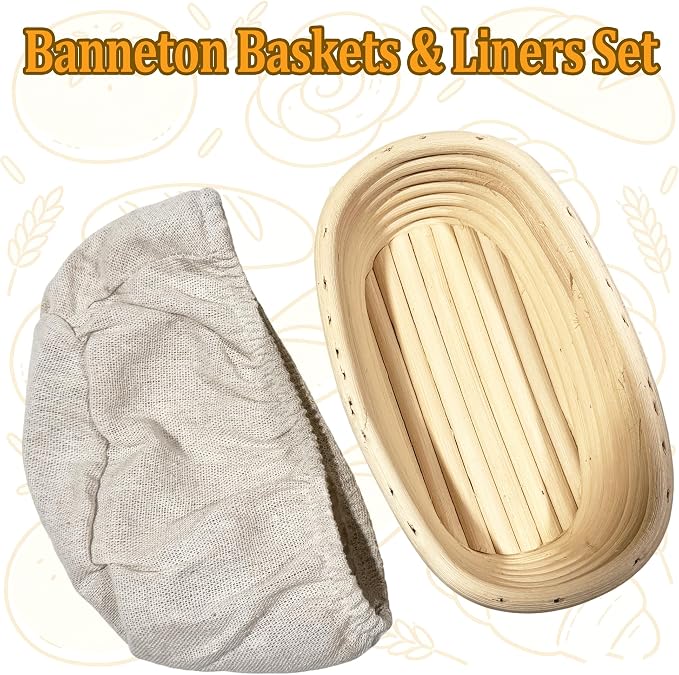 6 Pack 6.5 Inch Oval Bread Proofing Basket,Banneton Basket Bread Baking Bowl with Linen Liner Cloth, for Professional & Home Bakers Baking - Image 4