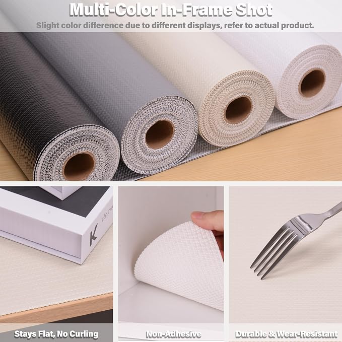 Shelf and Drawer Liners for Kitchen Cabinet,Non-Adhesive Cabinet Liners for Shelves,Non Slip Cupboard Liner Strong Grip Mats Protect Dresser,Shelf Paper-Off-White 17.5IN x 20FT - Image 4