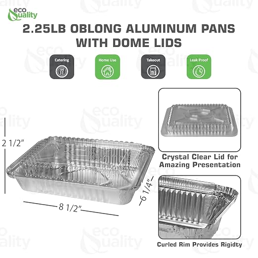 [300 Pack] 2.5LB Oblong Take Out Foil Baking Pans with Dome Lids Shallow - 788 Aluminum Pan for Baking, Roasting, Potluck, Reheating, Catering, Party, BBQ, Baking by EcoQuality - Image 3