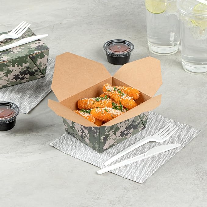 Restaurantware-Bio Tek 5.1 x 4.1 x 2.6 Inch Food Containers, 200 Durable Takeaway Boxes - Disposable, Sturdy, Camouflage Paper 30 Ounce Takeout Boxes, Rectangle, For Takeout And Delivery, Or Picnics - Image 4