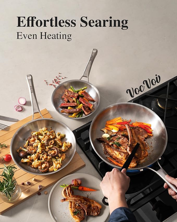 Stainless Steel Cookware Set,Tir-Ply Pots and Pans Set,13 Pcs Stainless Steel Induction Kitchen Cookware Sets,PFOA Free, Frying Pans, Butter warmer,Saute Pan & Stock Pot,Compatible with All Cooktops - Image 3