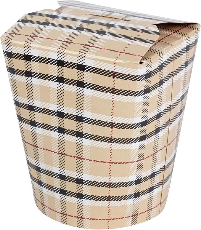 Restaurantware-Bio Tek 3.2 x 2.9 x 4 Inch Food Containers, 200 Noodle Takeaway Boxes - Disposable, Sturdy, Plaid Paper 16 Ounce Take Out Boxes, Round, For Hot Or Cold Foods - Image 2