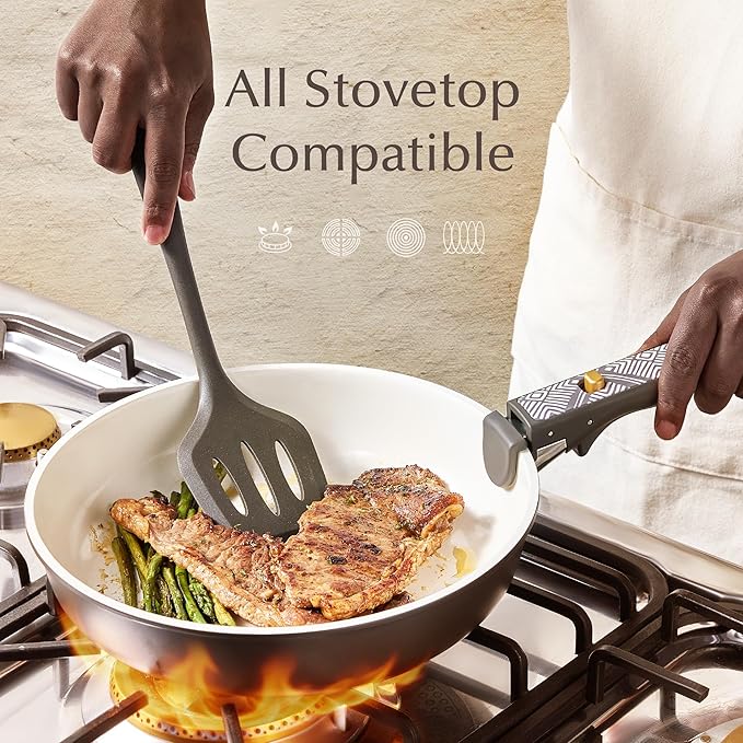 CAROTE 21pcs Ceramic Cookware Set, Pots and Pans Set with Detachable Handle - Image 6