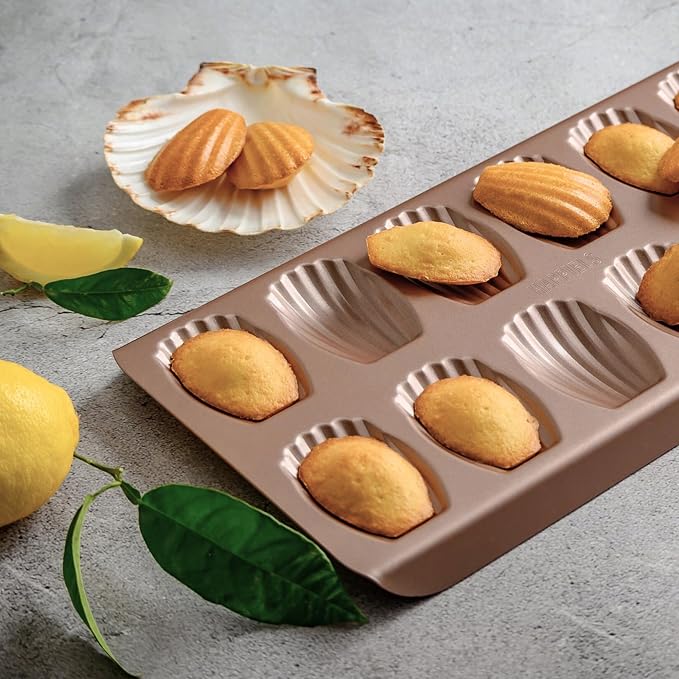 HAPPIELS 12 Well Madeleine Pan 2-Pack Nonstick, PFOA & BPA Free | | Non-Toxic - High Carbon Steel - Gold - Madeleines Cake Cookie Mold - Image 3