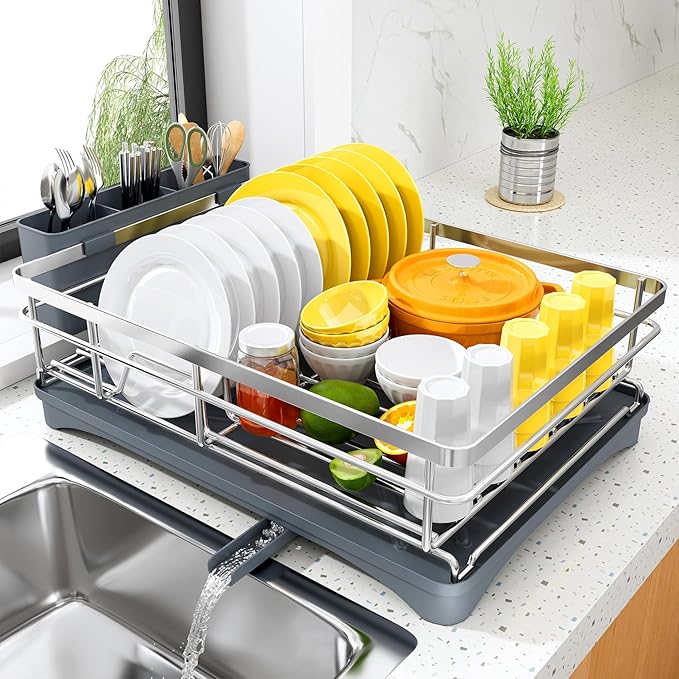 SNTD Dish Drying Rack for Kitchen Counter, 11.8" W x 16.7" L, Silver by SNTD