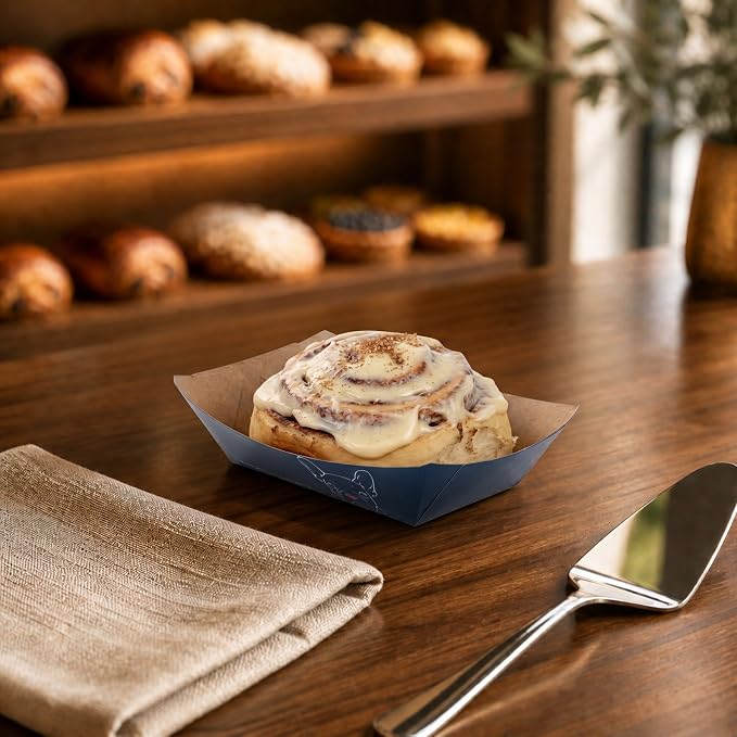 Restaurantware-Bio Tek 3.3 x 2 x 1.4 Inch Paper Boats, 400 Disposable #50 Food Trays - PE Lining, Durable, Frenchie Design Paper Food Baskets, For Concession Stands, Picnics, or Fairs, Stackable - Image 3