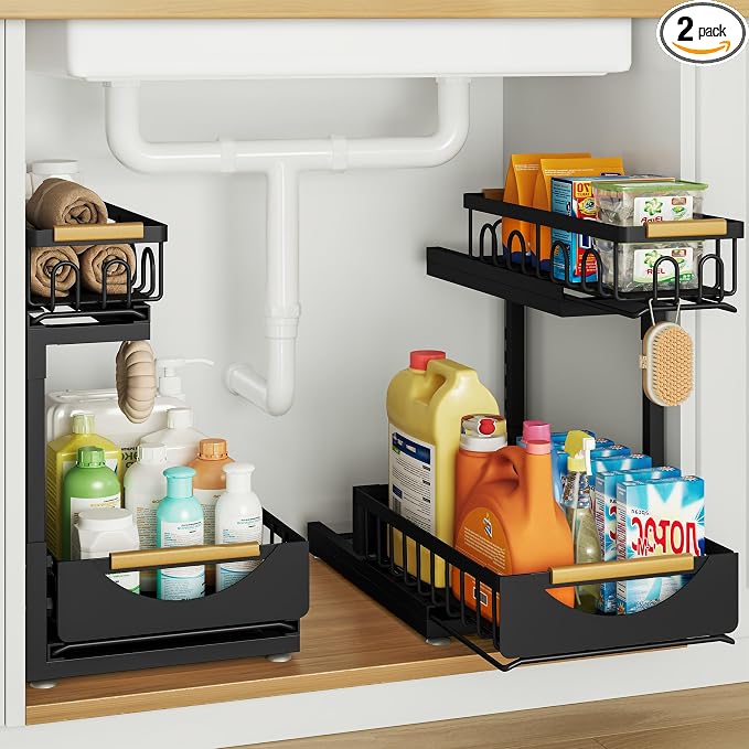 Under Sink Organizer and Storage for Bathroom and Kitchen - 2 Pack 2 Tier by Aekenr
