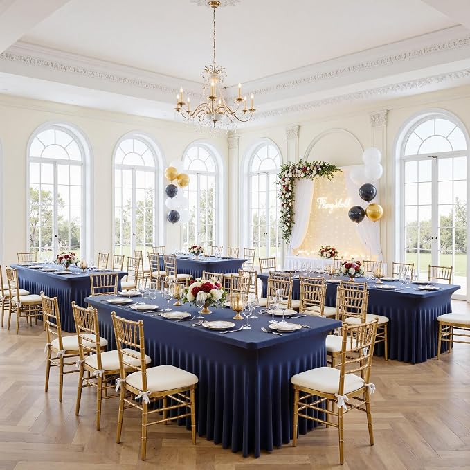 6 Pack Spandex Navy Blue Tablecloths for 6 Foot Rectangle Tables, Wrinkle Free Fitted Table Cloth 6ft Stretchy Table Skirt Cover for Parties Weddings Birthday Banquet Baby Shower - Image 3