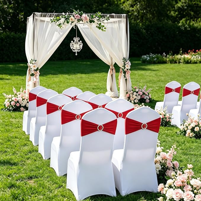 LEBENGURU Red Stretch Chair Sashes 30pcs with Buckle Slider - Image 7