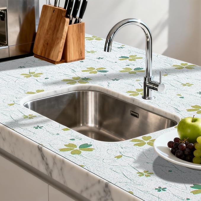 FIFTY FEET 12"x120" Non-Adhesive Shelf Liner for Kitchen Cabinets and Drawers, Washable Non-Slip PVC Cabinet Liner (Green Floral)(1 Roll) - Image 6