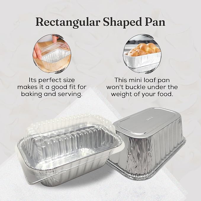 KitchenDance Disposable 1 Lb Mini Loaf Pan with Clear Lid - 15 Ounces Aluminum Foil Mini Loaf Baking Pan with High Dome Lid, Aluminum Foil Pans for Baking, Cooking, and Storing 25 count - Image 3