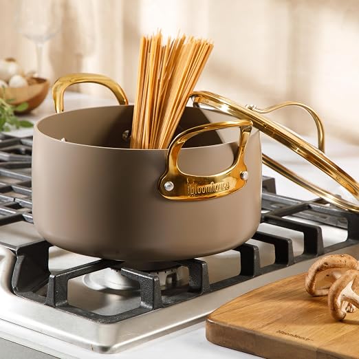 Bloomhouse - Two Time Oprah's Favorite Things Winner - 6 Quart Heavy Duty Aluminum Premium PFA Free Ceramic Nonstick Dutch Oven Pot with Lid - Cappuccino Cream with Gold Handle - Image 2