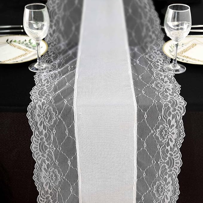 Efavormart 16"x108" White Faux Burlap Jute Lace Table Runner Boho Chic Rustic Decor - Image 2
