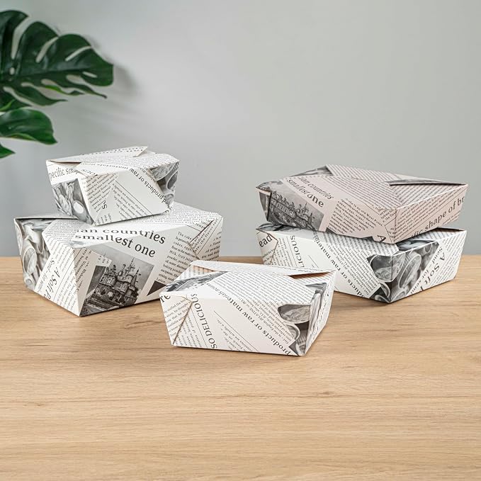 Restaurantware Bio Tek 45 Ounce Take Out Boxes 50 To Go Lunch Boxes - Tab-Lock Closure Heat-Tolerant Newsprint Paper Disposable Lunch Boxes Greaseproof For Hot And Cold Foods - Image 9