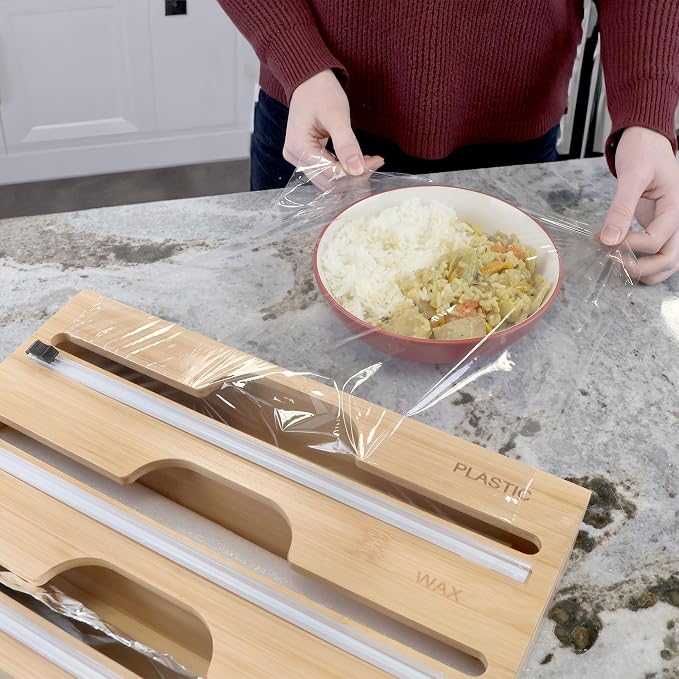Bamboo 3-in-1 Wrap Dispenser with Cutter - 13" Rolls - 1 Unit - Image 2