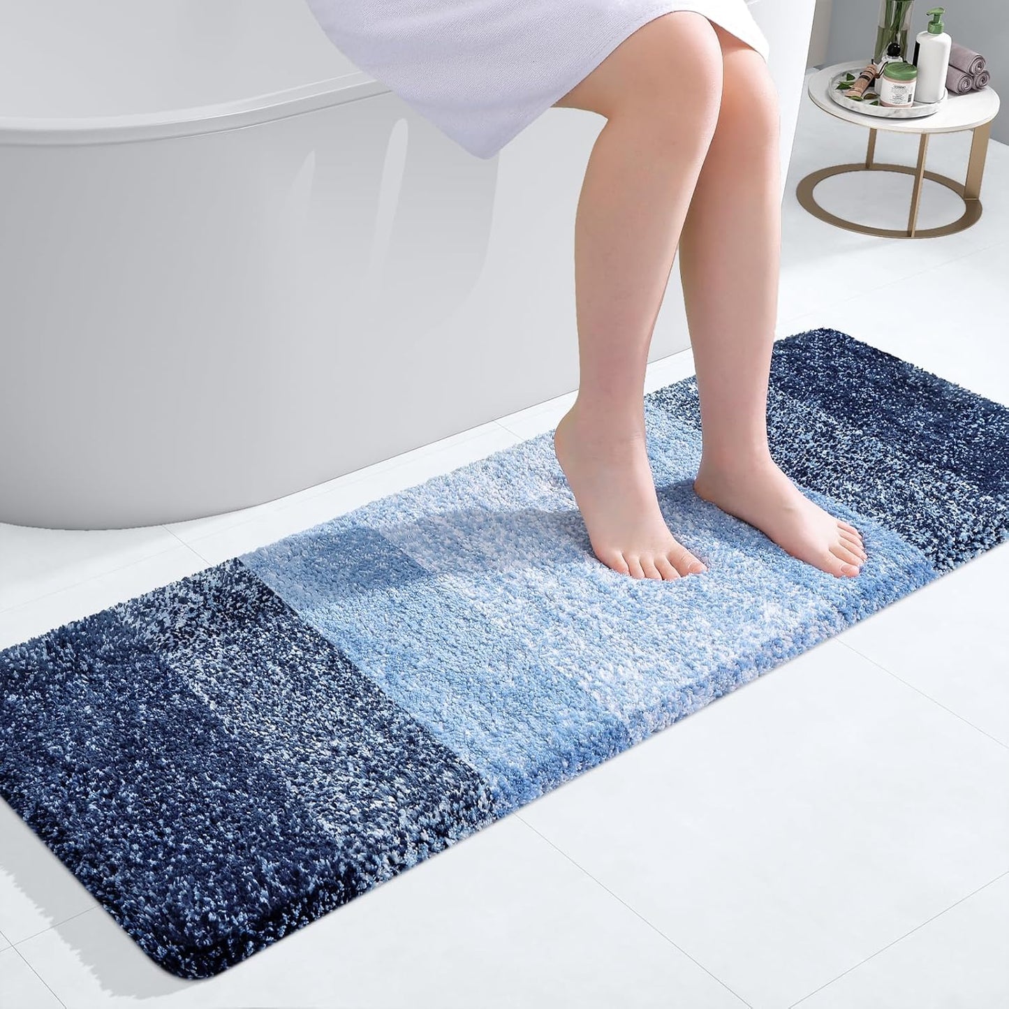 OLANLY Bathroom Runner Rugs 47x17, Extra Soft Absorbent Microfiber Bath Rugs, Rubber Backing, Quick Dry, Machine Washable Bath Mats for Bathroom Floor, Tub and Shower, Home Decor Accessories, Navy