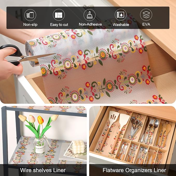 Cooyes Shelf Liner – Non-Slip Cabinet & Drawer Liner for Kitchen – Non-Adhesive Waterproof Shelf Paper with Modern Pattern – Durable EVA Cabinet Mat – Easy to Cut (Sunflower,11.8" W x 118" L) - Image 6