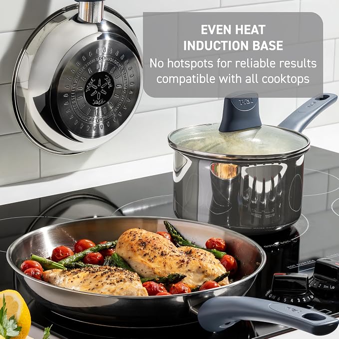 T-fal Essentials Stainless Steel Sauce Pan with Lid 3.2 Quart, All Cooktops Including Induction, Oven Safe 350F, Multipurpose Saucepan, Chef's Classic Pot,Measuring Marks, Dishwasher Safe Silver/Blue - Image 5