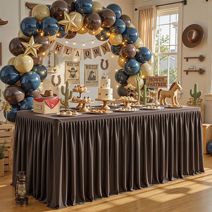 Wish Care Brown Polyester Table Clothes for 4 Foot Rectangle Tables, Wrinkle Free Fitted Table Cover with Pleated Ruffle Table Skirt for Birthday Party Wedding Trade Show Event Display - Image 2