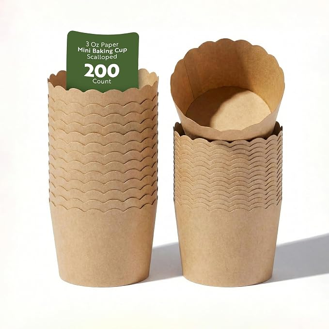 Restaurantware Baking Cups 200 Pack of 6 oz Paper Cupcake Liners Greaseproof Scalloped Oven-Safe Elegant Dessert Muffin Cups Disposable for Parties by Restaurantware