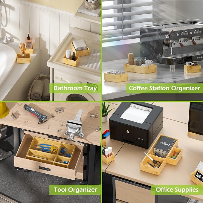 Bamboo Drawer Organizer Boxes, 8-Piece Set for Kitchen & Bathroom | 8 Stackable Multi-Size Organizer Boxes for Kitchen, Bathroom, Vanity, Makeup, Office & Junk Drawers - Image 7