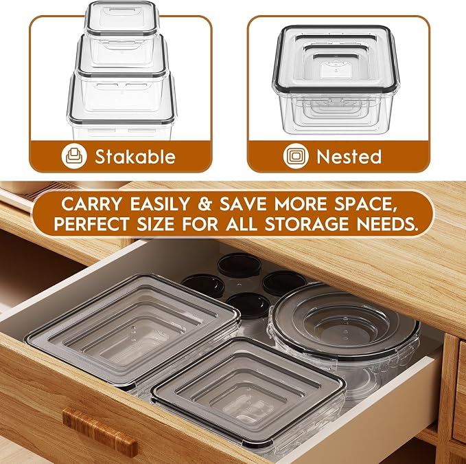 KEMETHY Large 48 Piece Food Storage Containers with Airtight Lids, BPA-free | 24 Containers & 24 Lids, Leak Proof, Meal Prep, Kitchen Storage, PVC-free Plastic, Microwave/Dishwasher Safe, Labels & Pen - Image 5