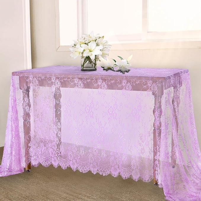 Light Purple Tablecloth Outdoor Lace Table Fabric 2pcs 60x120 Inch for Home by LuoluoHouse
