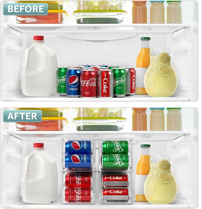 Sorbus Soda Can Organizer for Fridge & Freezer, Stackable with Lid (4 Pack) | BPA-free construction keeps drinks arranged and visible, with easy dispenser access for chilled storage and restocking. - Image 6