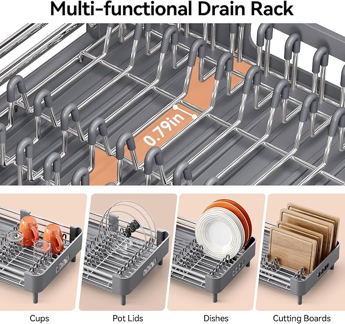 Urackify Extendable Stainless Dish Drying Rack for Kitchen Counter, Gray - Image 4