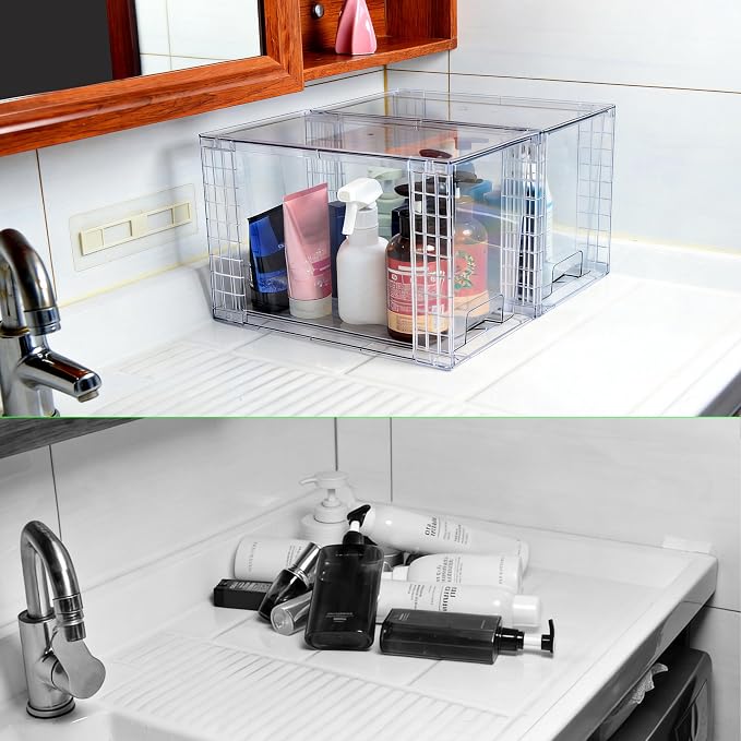 High Clear Stackable Storage Drawers(2 Pack), High-strength Plastic Organizer Bins with Handles for Skincare Bathroom Cabinet Vanity Undersink Kitchen Pantry BPA-Free Storage Containers - Image 8