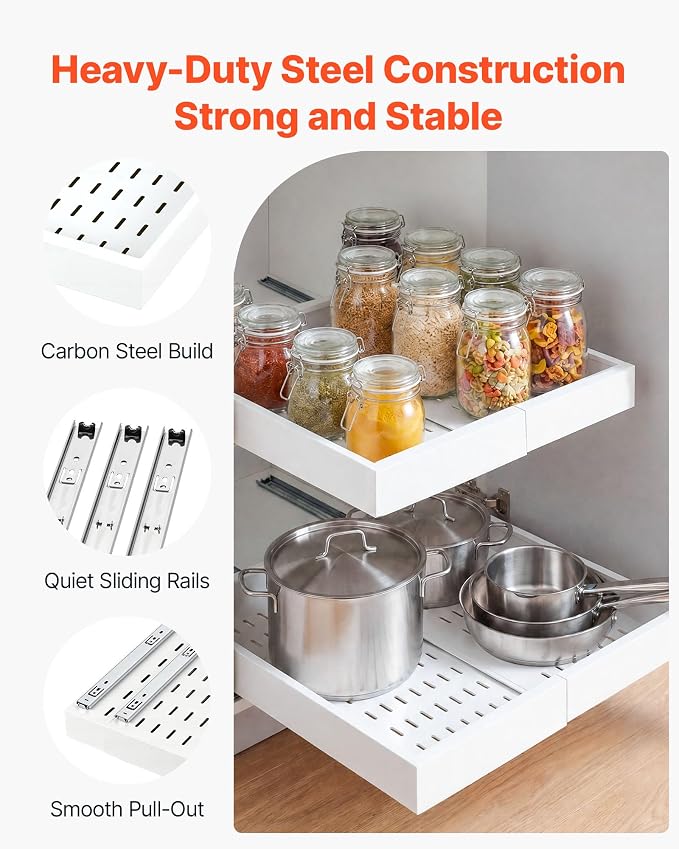 VEVOR Pull Out Cabinet Organizer, 4 Pack Expandable Width (12.2"-18.9"), 20.47" Deep Pull Out Drawers for Cabinets, Sliding Drawer for Kitchen Pantry Cabinet Organizer with Nano Adhesive Strips, White - Image 4
