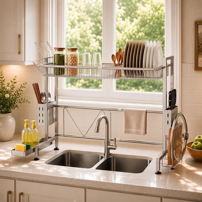 Over The Sink Dish Drying Rack, Expandable Width & Height Dish Rack - Image 8