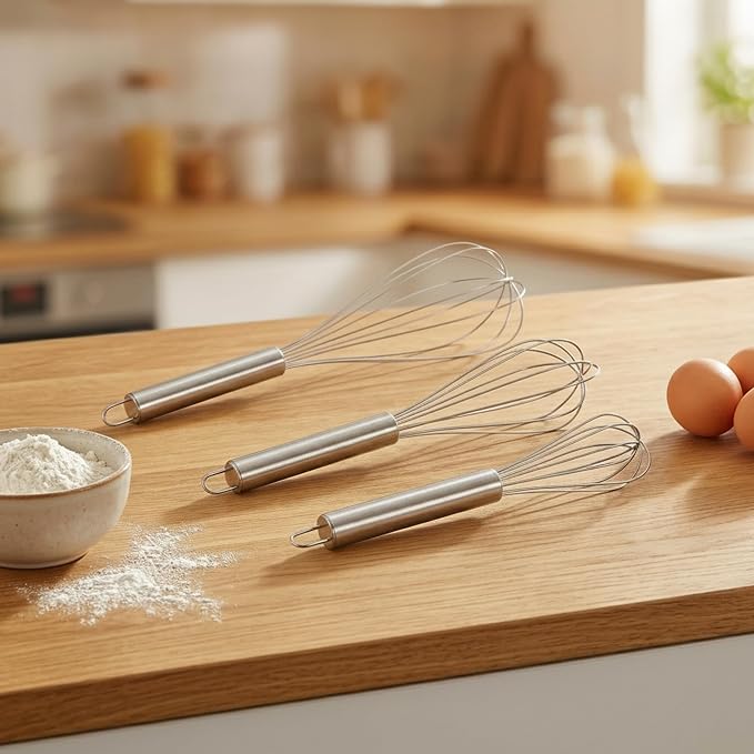 Set of 6 Whisks, Stainless Steel Hand Whisks, Professional Balloon Whisks, Whisks in 8 Inches, 10 Inches, 12 Inches - Image 3
