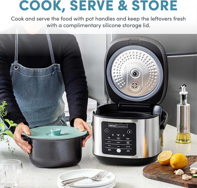 AROMA® 20-Cup Slow Cook Rice Cooker and Brown Rice Cooker with Lift-Out Pot Handles and Silicone Storage Lid — PFAS-Free CoreCoat™ Ceramic - Image 3