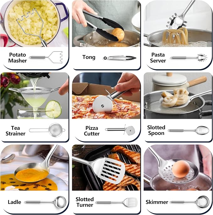 E-far Stainless Steel Cooking Utensil Set, 39-Piece Metal Kitchen Utensils - Image 3