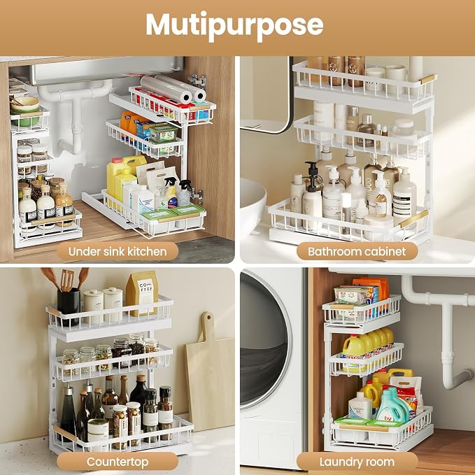 Under Sink Organizer and Storage for Bathroom and Kitchen - 2 Pack 3 Tier - Image 7