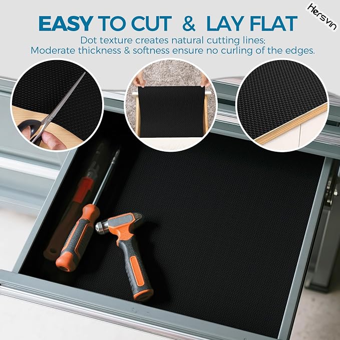 Hersvin Shelf Liners, 24 in x 20 ft Kitchen Drawer Mats, Non-Adhesive EVA Cupboard Protector, Cabinet Lining (Black Dot) - Image 5