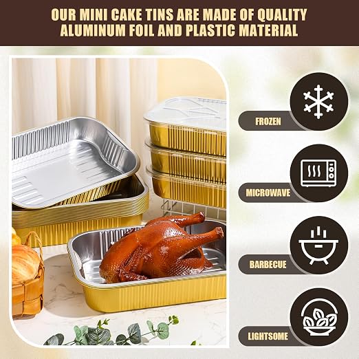 Baderke 20 Set Heavy Duty Aluminum Foil Pans with Lids 9x13, Gold | Double Thick Aluminum Foil Baking Pan, Food Container, Disposable for Heating Cooking Meal Prep Storage Freezer and Takeout - Image 3
