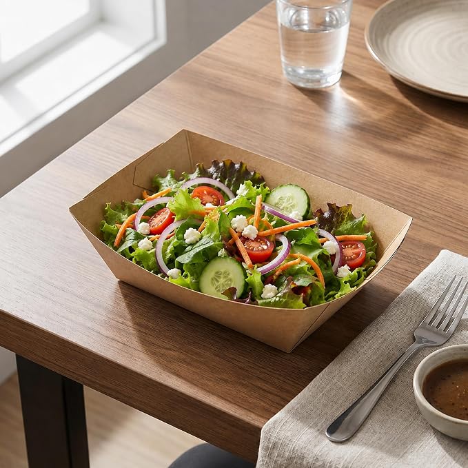 Restaurantware-Bio Tek 1/2 Pound Food Trays, 50 Disposable Paper Food Trays - Heavy-Duty, Greaseproof, Kraft Paper Food Boats, For Snacks, Appetizers, Or Treats, Use At Parties Or Carnivals - Image 4