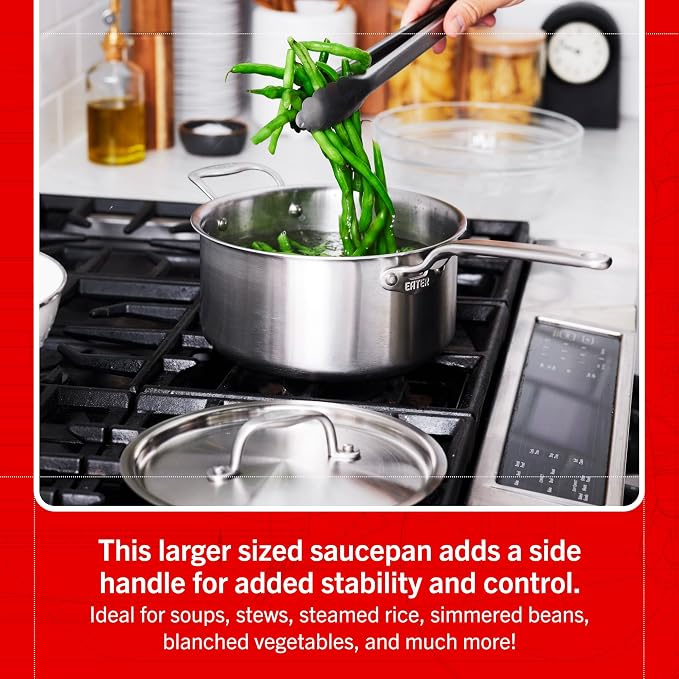 Heritage Steel x Eater 4 Quart Saucepan with Lid | Made in USA | 5-Ply Fully Clad Stainless Steel Pan | Stay Cool Handle Design | Induction Capable & Non-Toxic Cookware - Image 7