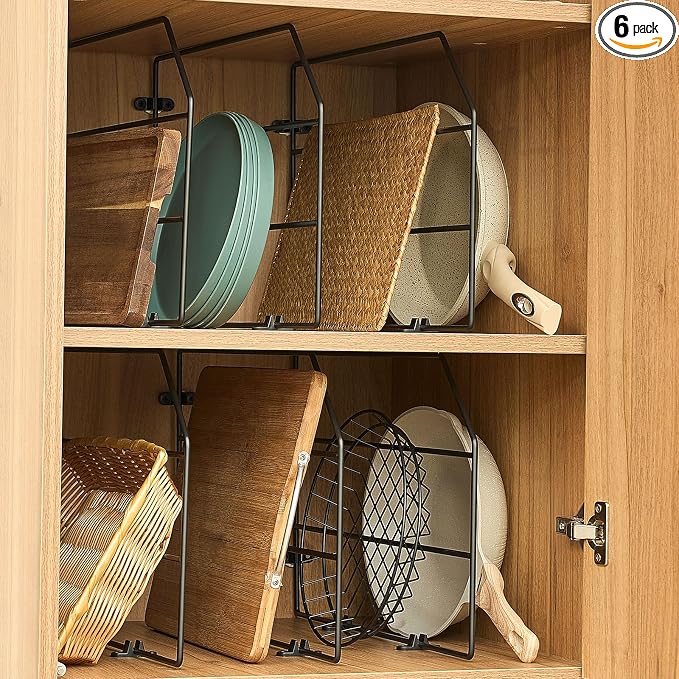 Blulu 6 Pcs Baking Sheet Organizer 12" x 20" Tray Dividers for Cabinets Kitchen Cabinet Dividers Vertical for Baking Sheets Chrome Pan Rack Storage Wires for Kitchen Cupboards(Black) by Blulu