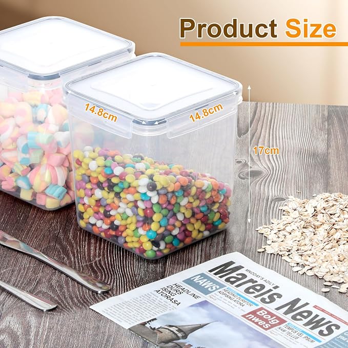 VINATO 2.5L Airtight Food Containers 3 Pieces - Cereal Jars, Flour | BPA Free Storage, with Labels & Measuring Cups - Image 2