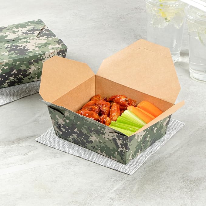 Restaurantware-Bio Tek 6.7 x 5.5 x 2.6 Inch Food Containers, 200 Durable Takeaway Boxes - Disposable, Sturdy, Camouflage Paper 45 Ounce Takeout Boxes, Rectangle, For Takeout And Delivery, Or Picnics - Image 3