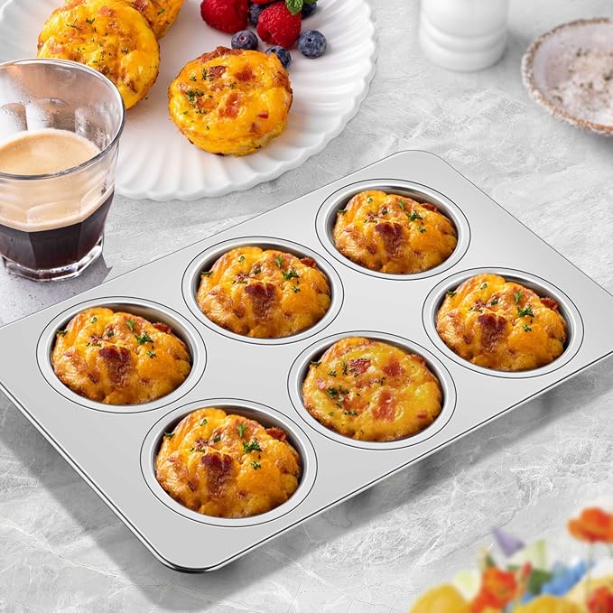 Homikit 1 Pack Stainless Steel Muffin Pan, 6-Cup, Regular Size, Non Toxic | Metal Cupcake Tray for Toaster Oven, Muffin Baking Tins for Egg Bites, Nonstick, Rust Free, Easy Release, Dishwasher Safe - Image 3