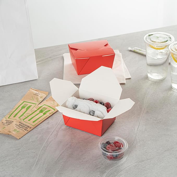 Restaurantware Bio Tek 30 Ounce Take Out Boxes 200 To Go Lunch Boxes - Tab-Lock Closure Heat-Tolerant Red Paper Disposable Lunch Boxes Greaseproof For Hot And Cold Foods - Image 6