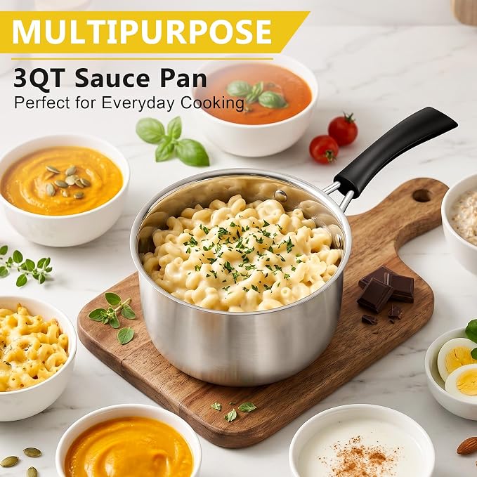E-far 3 Quart Saucepan with Lid, Stainless Steel Small Sauce Pan for Milk - Image 6